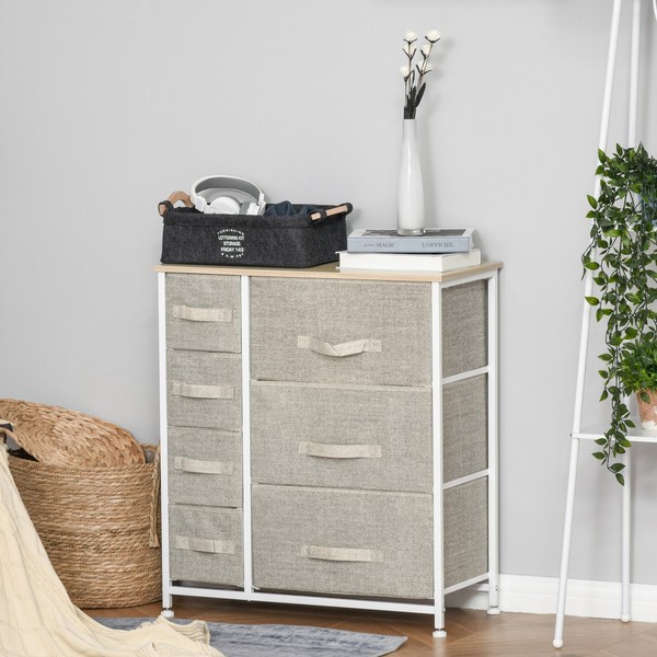 Homcom Kommode, Sideboard, 7 Stoffschubladen, Metallgestell, Hellgrau-image