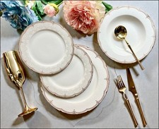 Luxury White and Gold 24 Piece New Bone China 6 Piece Dinnerware Set by Konigtum