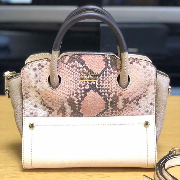 FURLA Python Leather Shoulder Bag Pink Authentic … - image 1