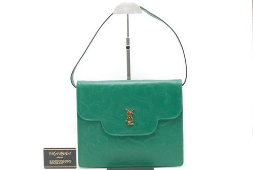 Read‼  Yves Saint Laurent Shoulder Bag Arabesque Leather Green YSL