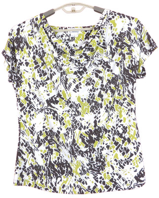 TB12507- CHAUS Women's Stretch Polyester Blouse Short Sleeve Geometric Multi L