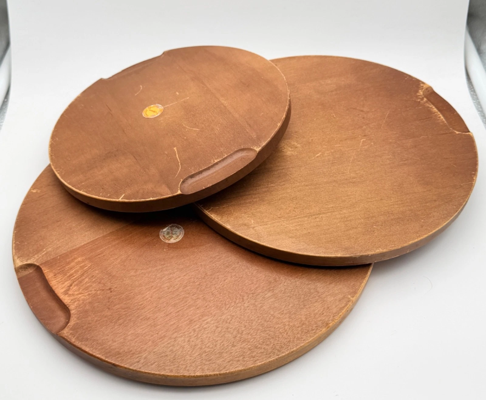 Vintage Round Standard Specialty Japan MCM Wood Cork Board Trivets Set of 3 image 6