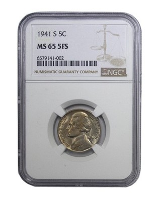 1941 -S Jefferson Nickel 5c NGC MS 65 5FS - Virtual 6FS RARE (12072)