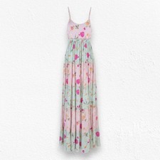 Raga Pink Mint Floral Tiered Maxi Dress Boho Festival Smocked Back Size XS NWT