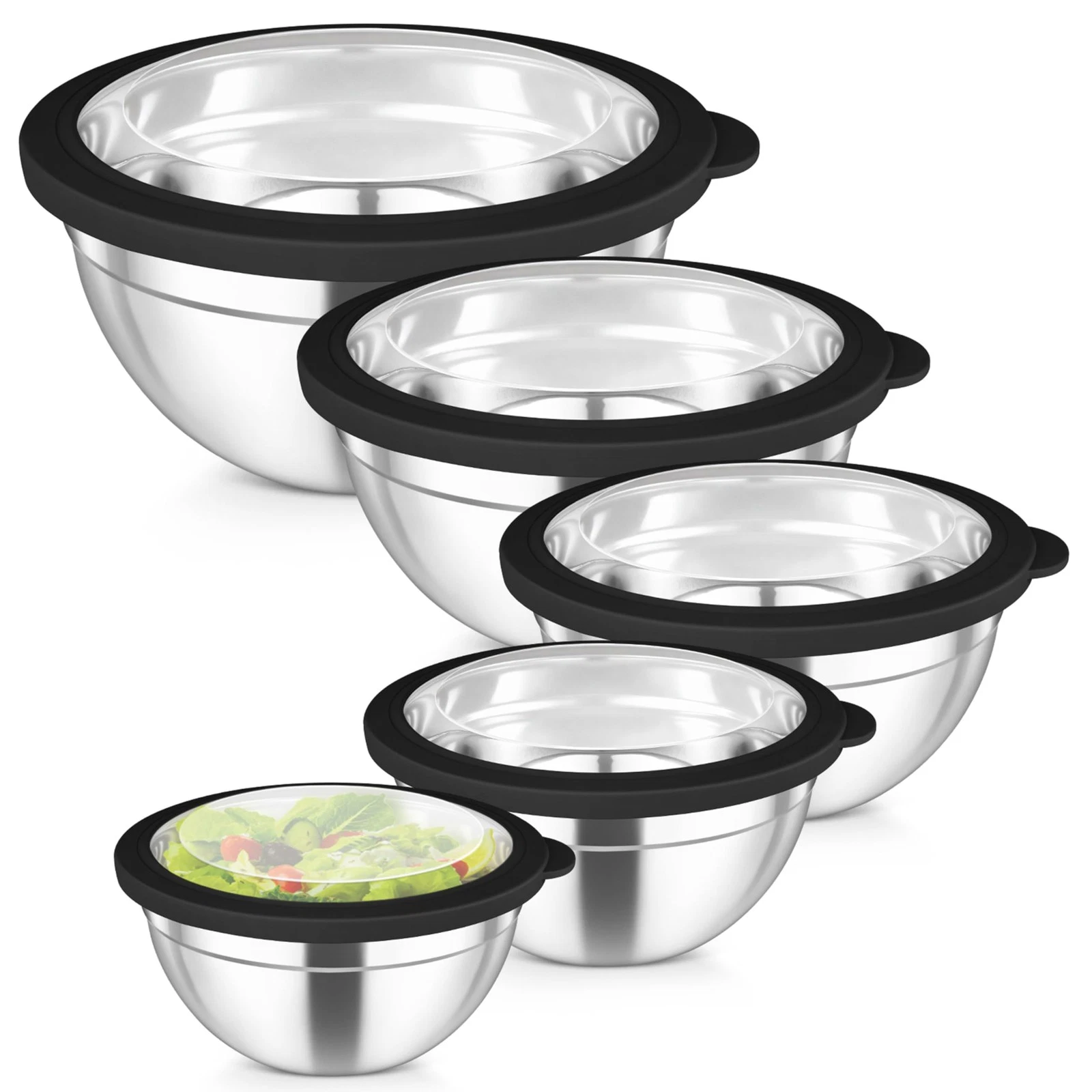 Mixing Bowls Set, 4.5/3/1.5/1/0.7 QT Stainless Steel Nesting Salad Bowls with...