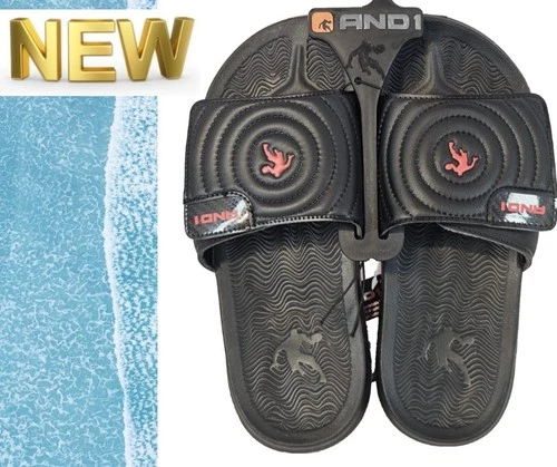 AND1 Men’s Adjustable Athletic Swirl Slide Sandals Black/Red Size 7 Comfort NEW - Picture 1 of 20