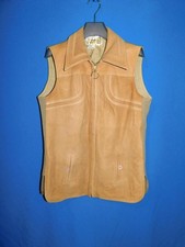 Vintage 70s M Palena Brown Suede Leather Vest Jacket Knit Back Zip Front Hippie