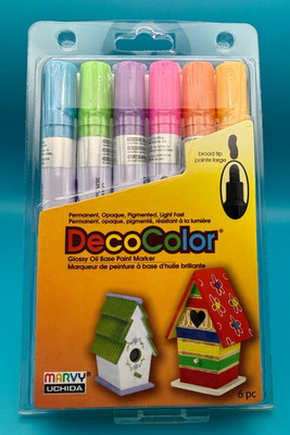 Marvy Uchida DecoColor Paint Markers 6 Oil Pens Bold Tip Hot Colors 300-6C
