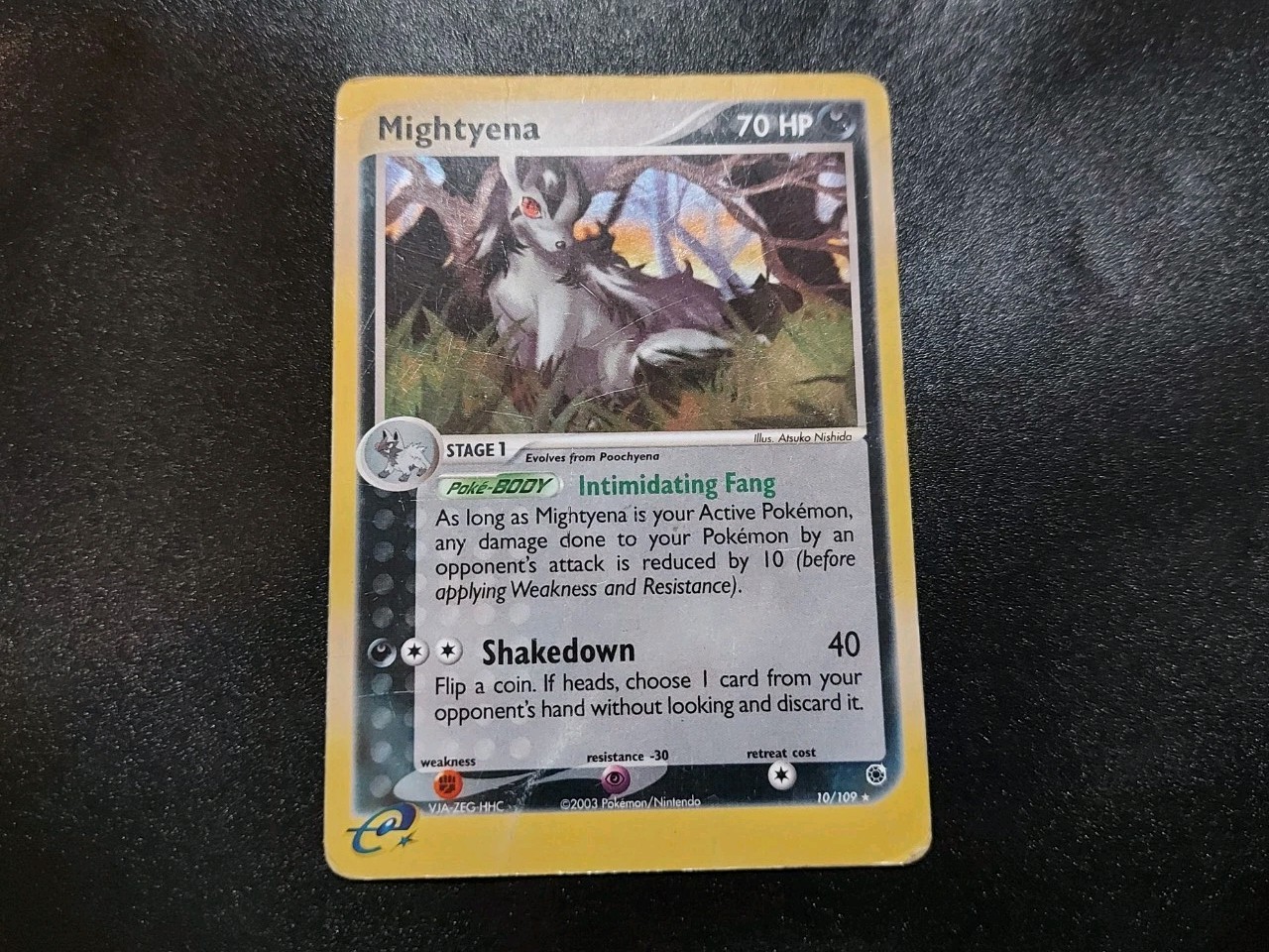 Mightyena 10/109 Holo Rare Ruby & Sapphire Pokemon Card DAMAGED