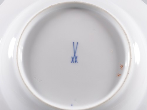 Meissen Suppen- tiefer Teller purpur Blume 6 Bukett schräg Goldwellenkante 1.W. - 第 4/4 張圖片