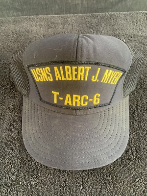 USNS Albert J. Myer T-ARC 6 Ship HAT - Navy Blue - Vintage - made In USA
