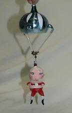 Italy Antique De Carlini Glass Santa With Parachute Christmas Ornament 1950's