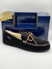 Polo Ralph Lauren Dezi Bear Slippers Size 9 Black Moccasin Faux Fur Lined