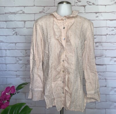Mexx Vintage Look Pink/Coral Ruffle Button Down Shirt