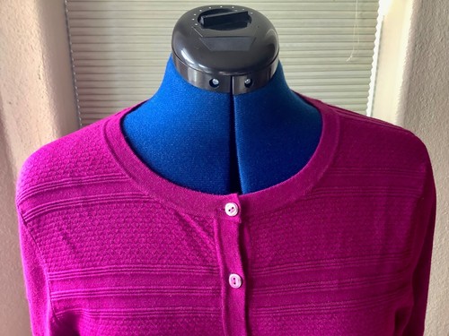 Charter Club Fuchsia Button Down Long Sleeve Cardigan Size L - Picture 3 of 6