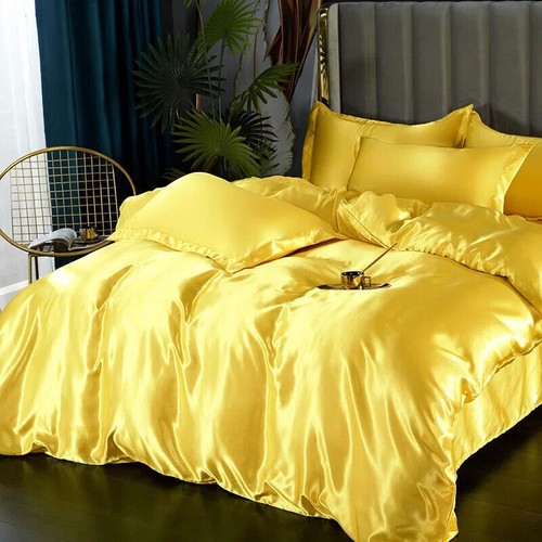 Luxury Satin Silk Bedding Set Duvet Cover Bed Sheet Pillowcases King Queen Size - Picture 31 of 41