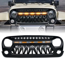 Xprite Black Front Grille w/ Amber LED Running Lights for 07-18 Jeep Wrangler JK