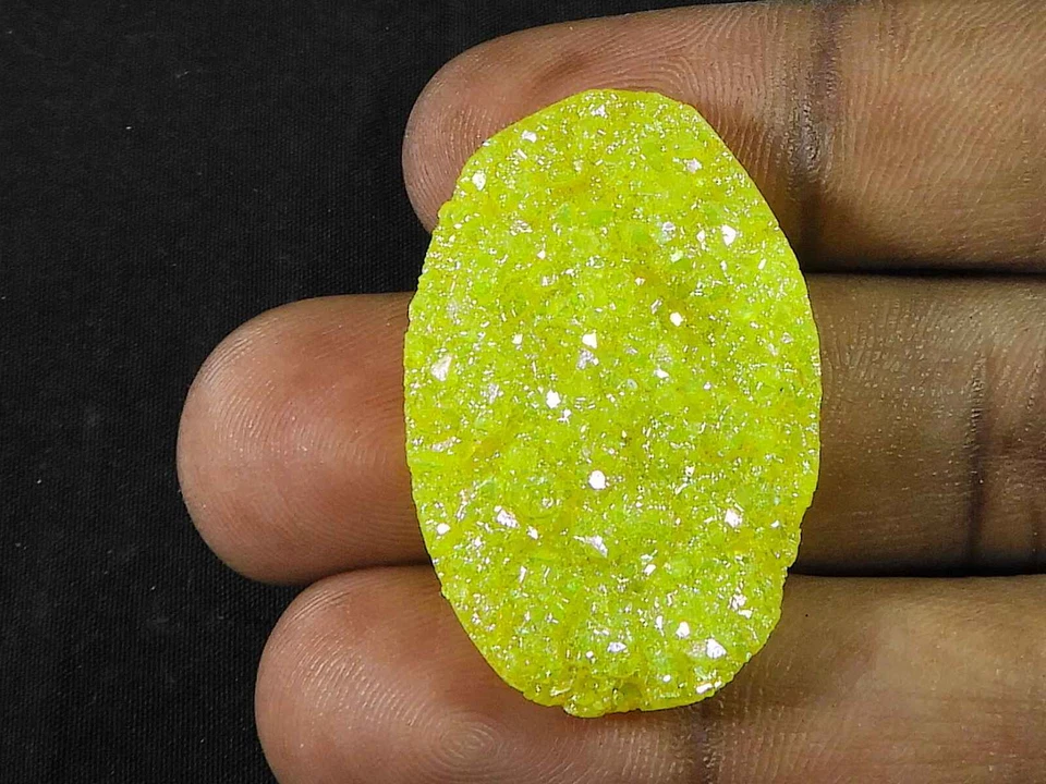 23X35X05MM Yellow Sugar Druzy Agate Oval Healing Loose Gemstone 29Cts. E026 - Image 3 of 4