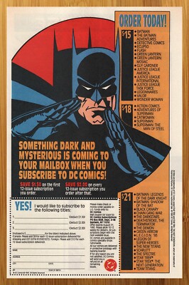 1993 DC Comics Subscription Vintage Print Ad/Poster Retro Batman Promo ...