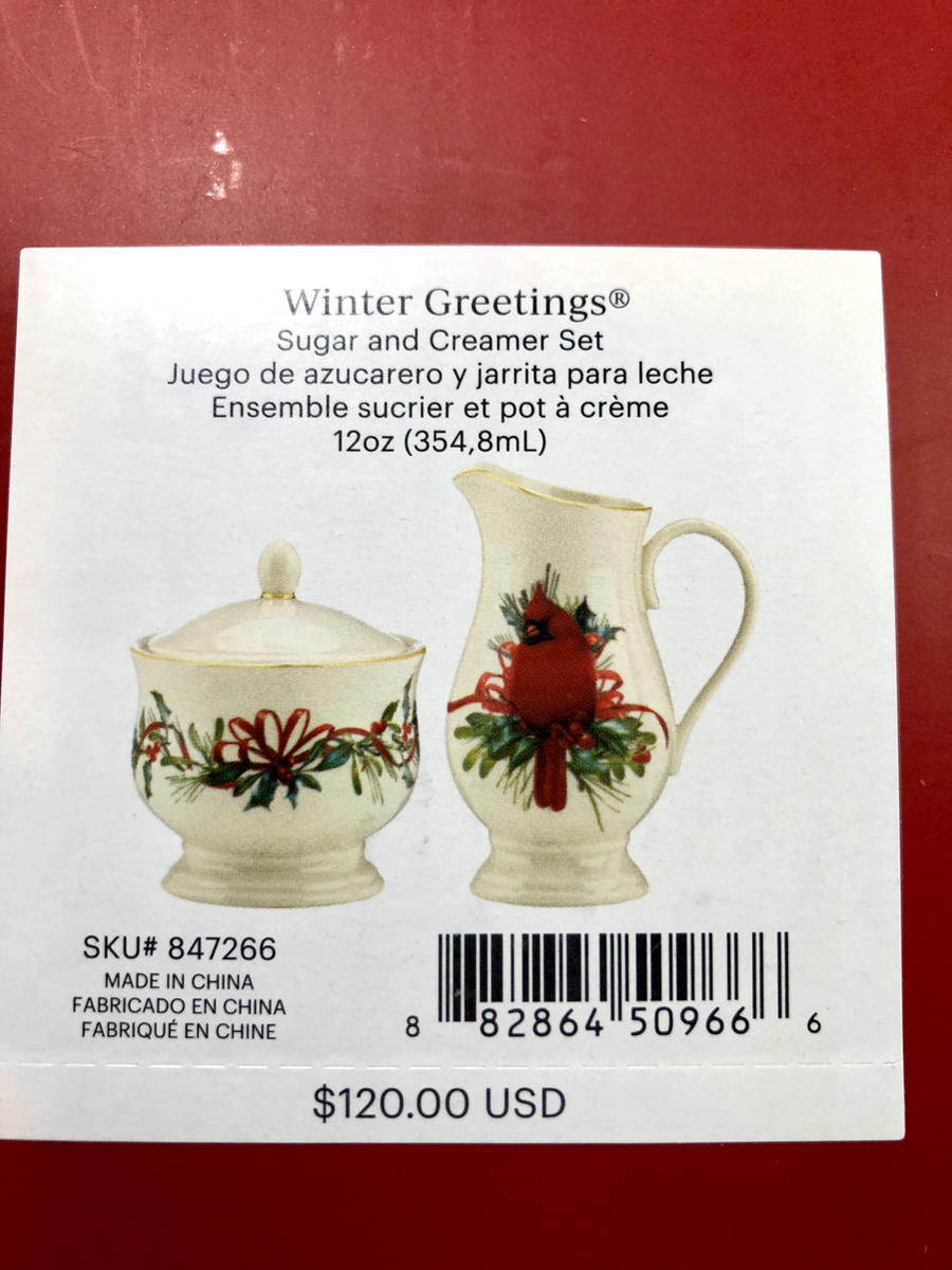 Lenox Winter Greetings Zucker- & Sahnekännchen Set – Keramik Mit 24K Gold, Weihnachtlich