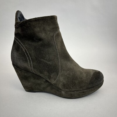 Jones Bootmaker Ankle Distressed Leather Zip Up Retro Wedge Bootie Boots 40 UK7