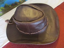Genuine Steer Hide Brown Leather Cowboy Hat  Aussie Outback  Braided Band - M
