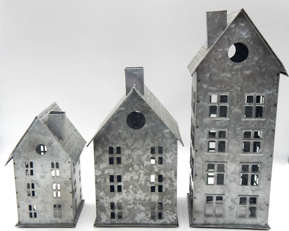 Pottery Barn 镀锌金属乡村蜡烛或灯屋和树木套装 (6) — 第 2/4 张图片