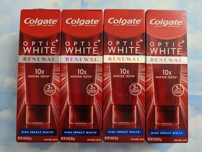 LOT (4) COLGATE OPTIC WHITE RENEWAL HIGH IMPACT WHITE TOOTHPASTE  3 OZ EXP 2025