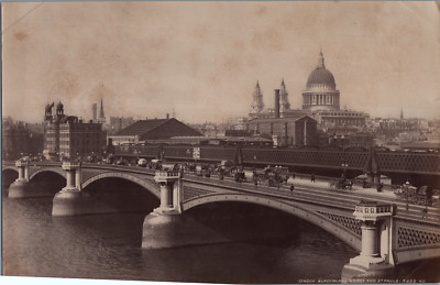 London, Blackfriars Bridge und St. Pauls, Foto. J.V. Vintage Albumdruck,