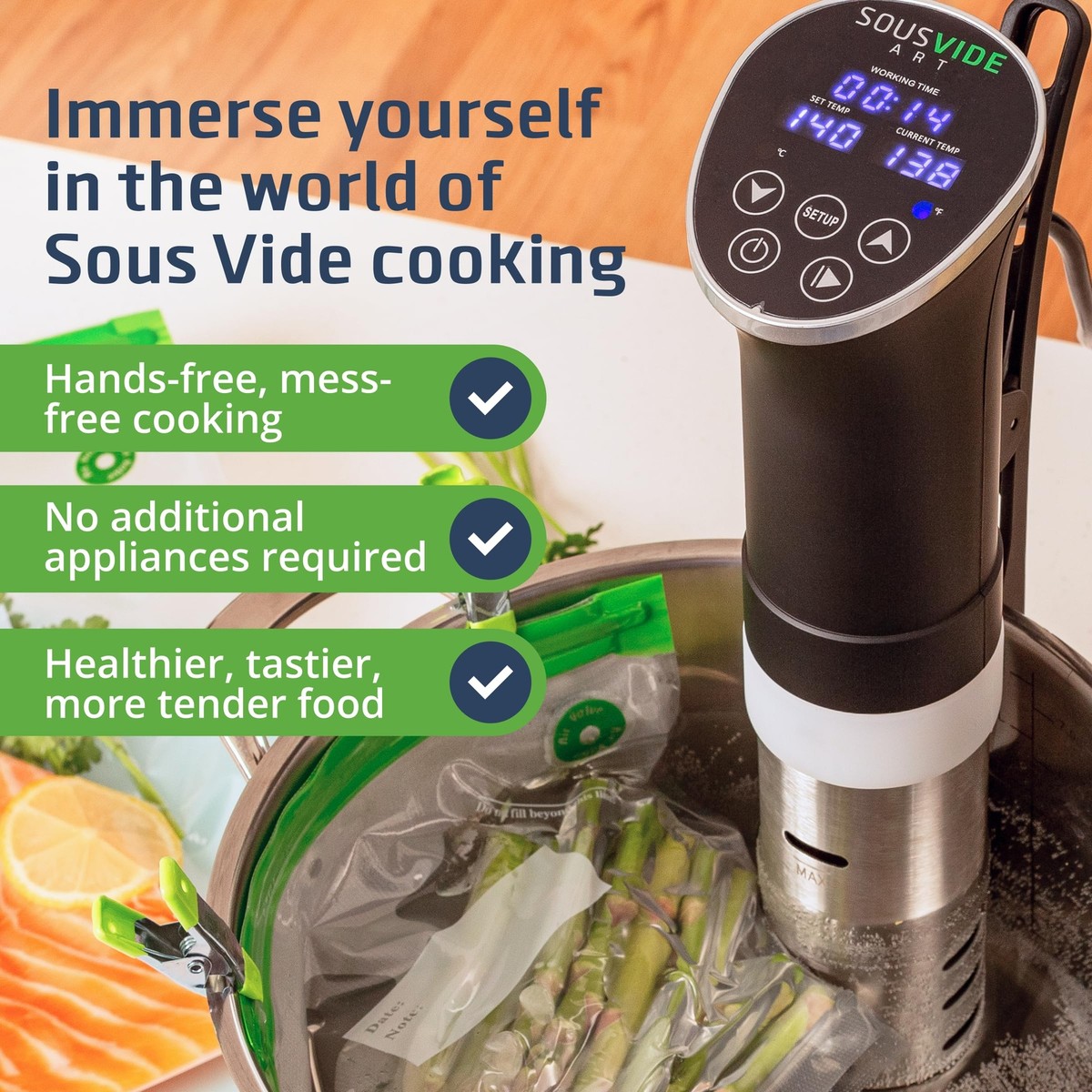 SOUSVIDE ART Cooker Kit 1000W Sous Vide Immersion Circulator, 15 Vacuum 