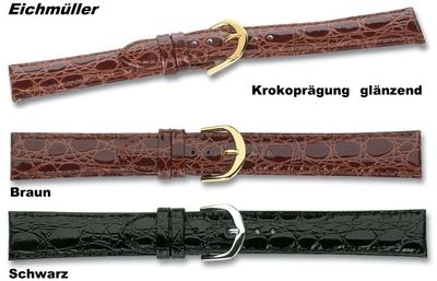 QUALITÄTS ECHTLEDERUHRBAND GLÄNZEND KROKOPRÄGUNG VON EICHMÜLLER MÜNCHEN Auswahl