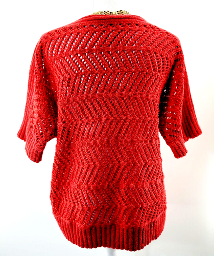 Chico's Women's Open Knit Crochet Shirt Top Orange Sweater Stretch Size 2 Used - Picture 3 of 4