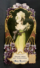 Grand Calendrier 1906 Art Nouveau gaufré Chicorée Moka Williot