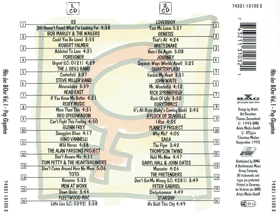 (2CD's) Pop Giganten - Hits Der 80er Vol. I - Steve Miller Band, Roxy Music - Bild 2 von 2