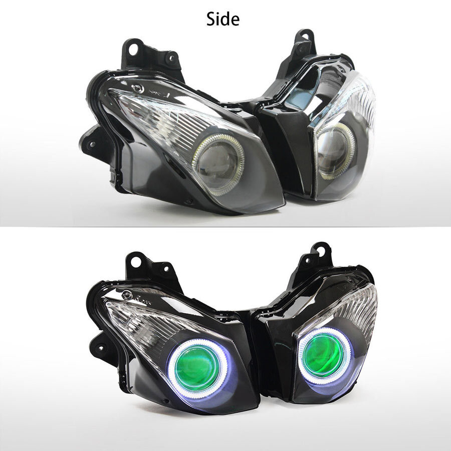 Fully Headlight White Angel Green Devil Eyes Headlamp For Kawasaki