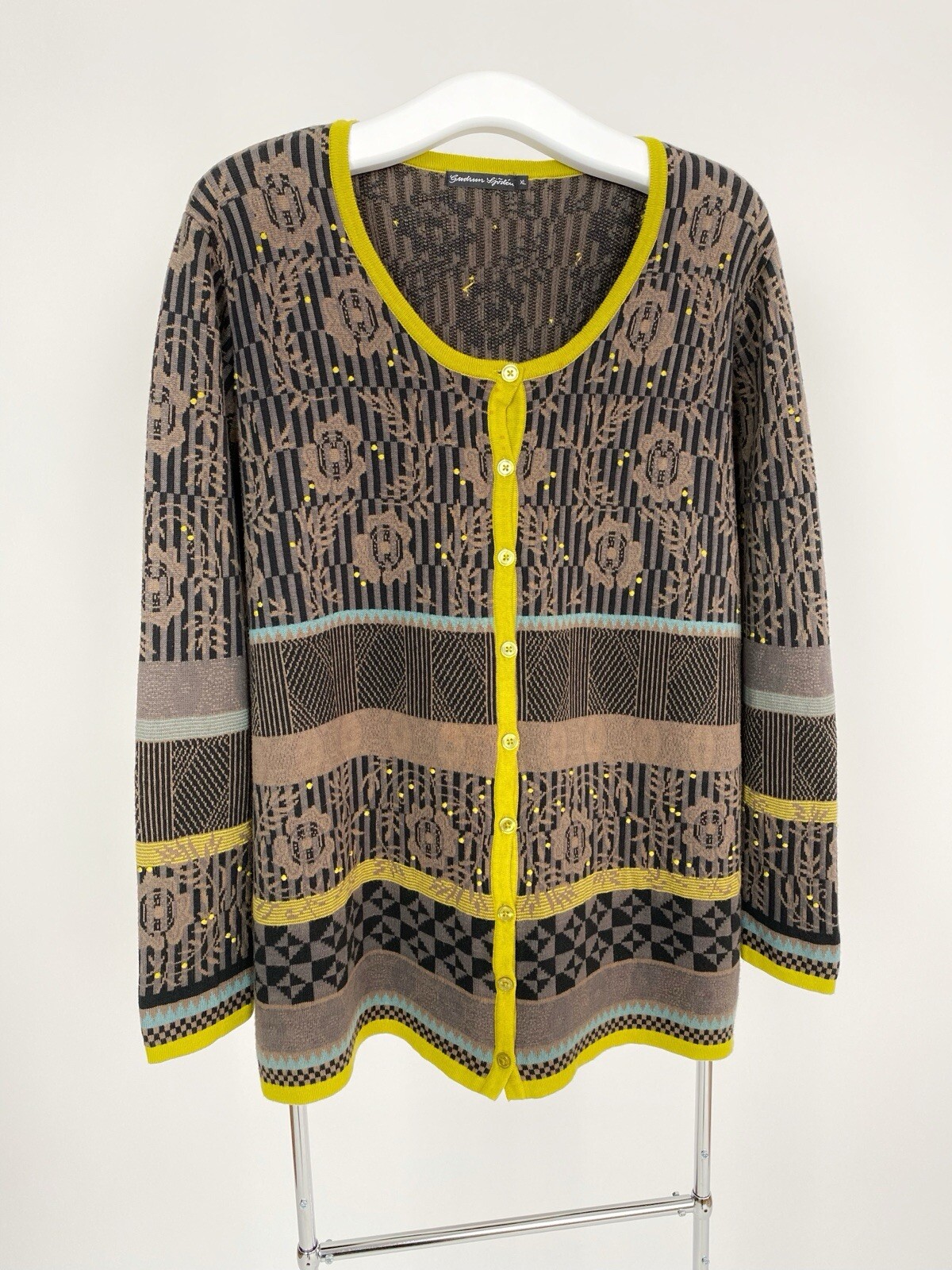Gudrun Sjoden Flower Pattern Cardigan Sweater, Size XL