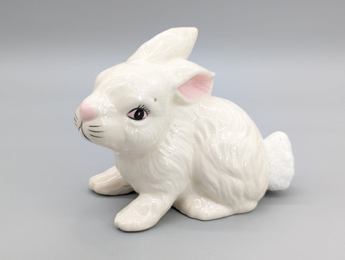 Ceramic White Rabbit Figurine Statue Cottontail Easter Bunny 7" - Picture 1 of 10