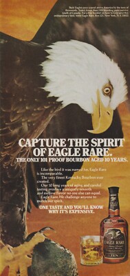 1979 Eagle Rare Bourbon Whiskey - American Bald Eagle Stalks - Print Ad Photo