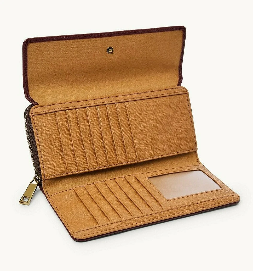 New Fossil Jori Flap Clutch RFID Leather Wallet Wine eBay