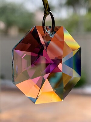 Multi-faceted Austrian Crystal AB OCTAGON Shape Pendant 28mm