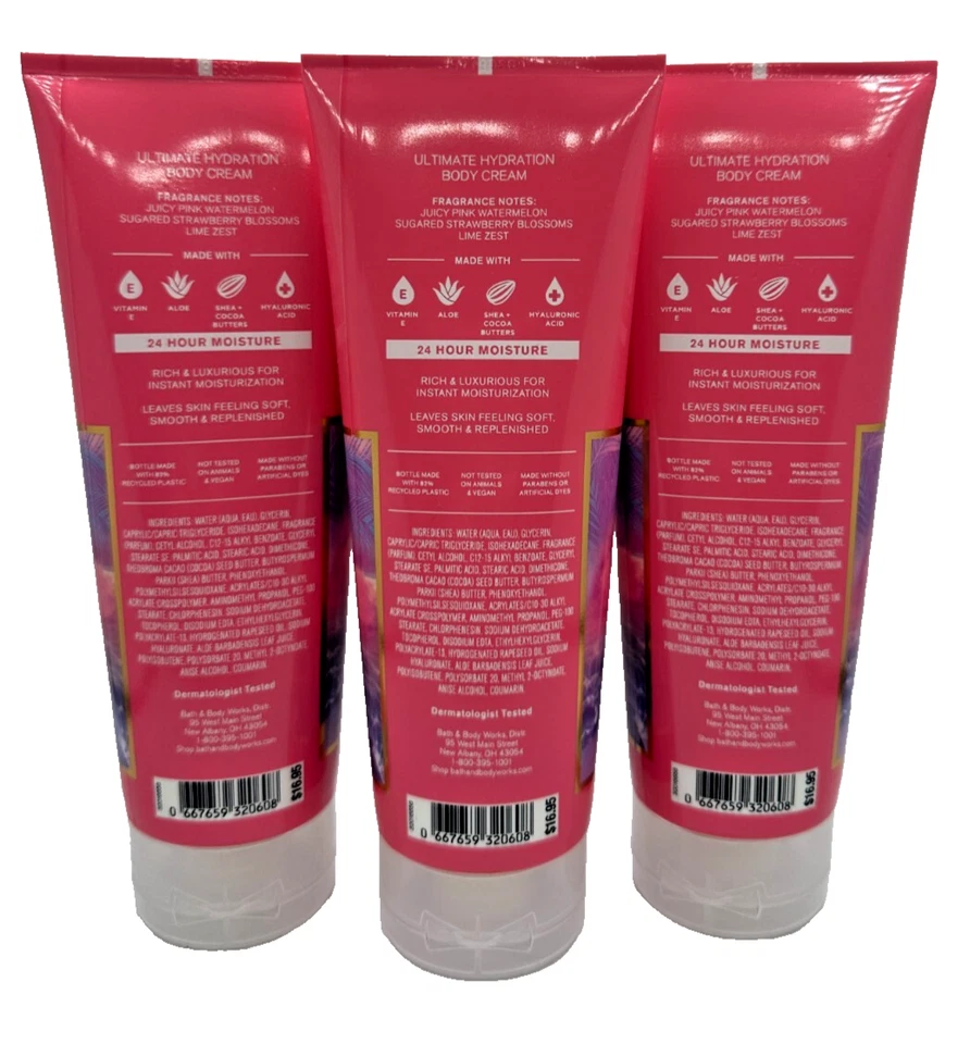 Bath & Body Works ЛОТ из 3 тюбиков РОЗОВЫЙ АРБУЗ БЛАСТ крем для тела лосьон 8 унций - Изображение 2 из 2