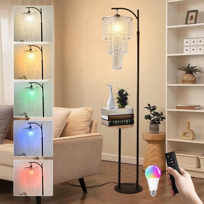 Arc Floor Lamp With Table Shelves Elegant Modern Crystal Floor Standing Lamps Wi