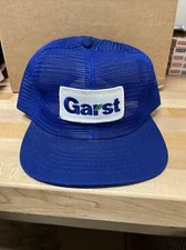 Vintage k products brand trucker hat mesh cap garst patch blue farm seed corn