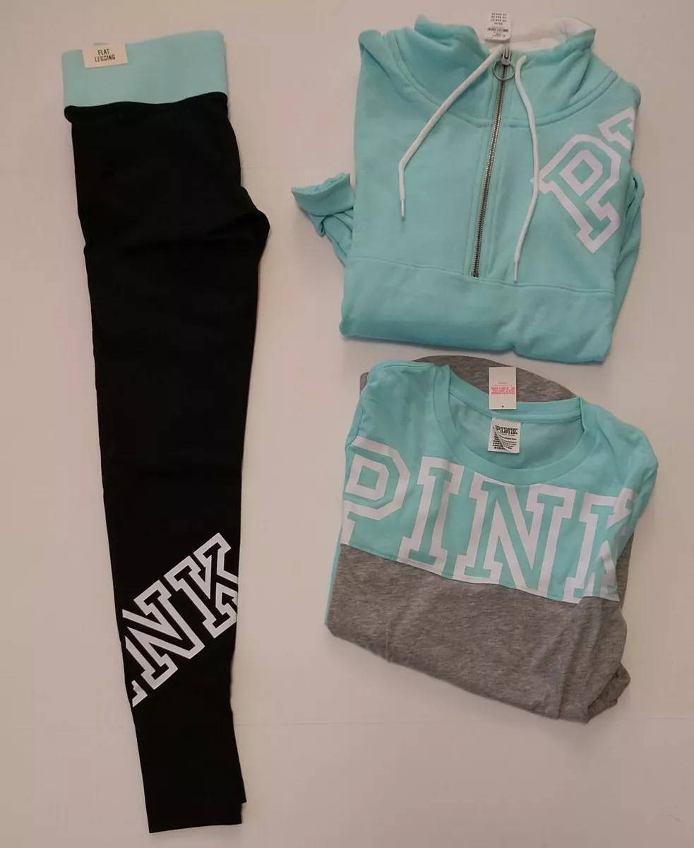 New! VICTORIA SECRET PINK 3 Piece Tee Sweatshirt Leggings Outfit Set  X-Small