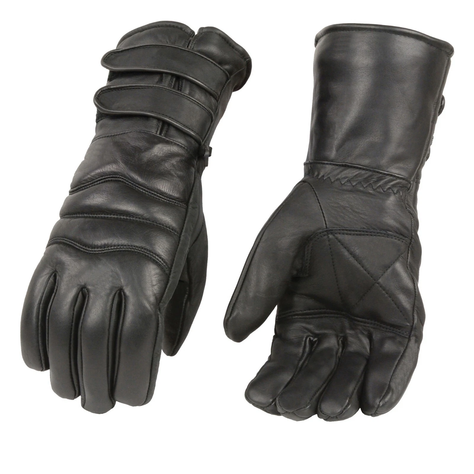 Milwaukee Leather SH233 Men's Black Leather Gauntlet Gloves with Double Strap