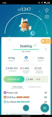 Seaking 1500 CP - 3 moveset Poison Jab, Drill Run, Icy Wind Great League PVP