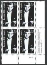 VINTAGE UnUsed Block 34 Cent US United States Postage Stamps LEONARD BERNSTEIN