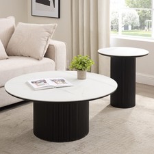Round Marble Effect Coffee Table or End Table Living Room Tables Black Base