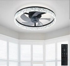 20'' Low Profile Ceiling Fan with LED Black Flush Mount With Remote