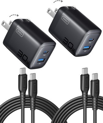 INIU USB C Charger Block, 2-Pack 30W Fast Charging 2pack&2cable, Black 